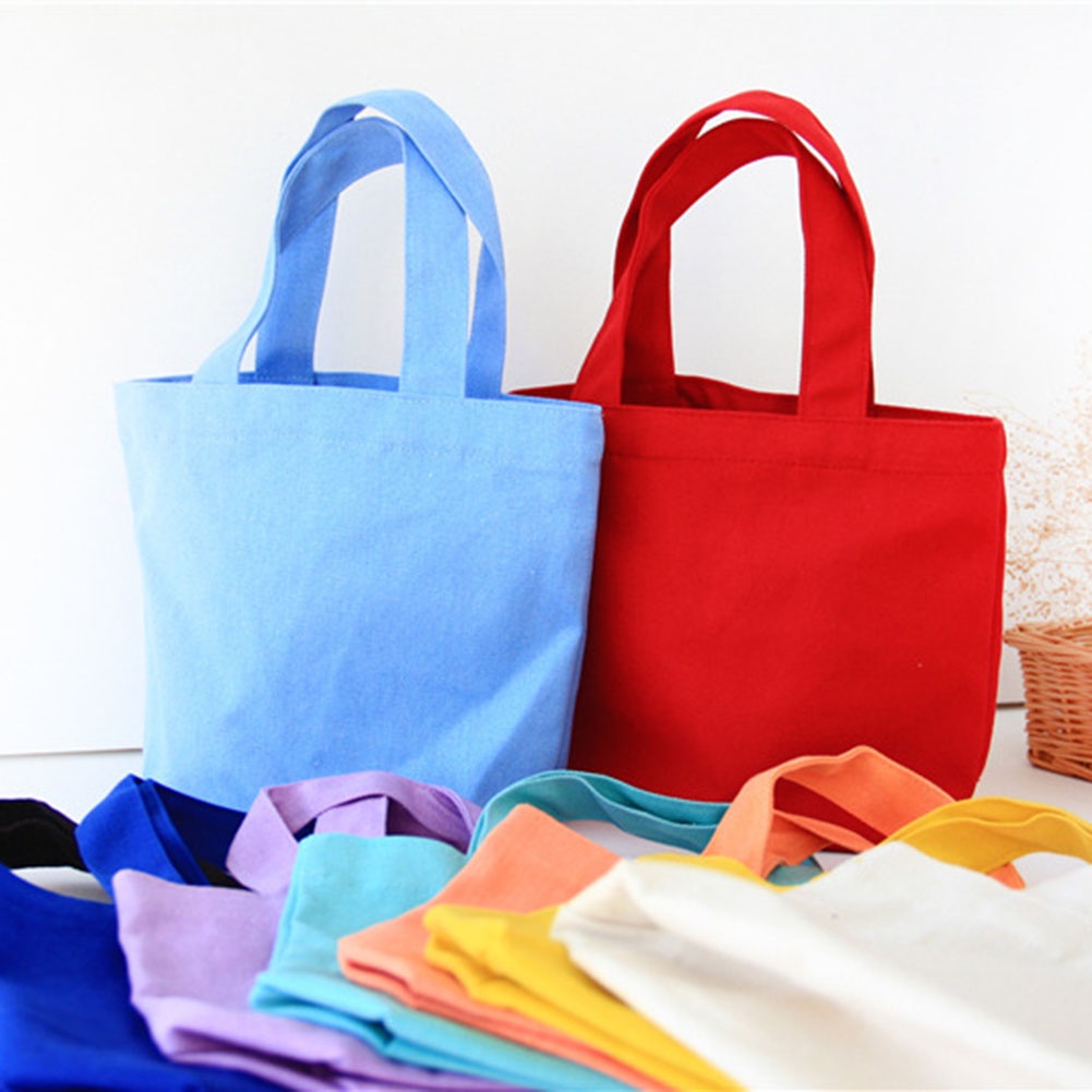 Túi Xách Tay Đựng Hộp Cơm Trưa Bằng Vải Bạt Cotton Sức Chứa Lớn Có Thể Gấp Gọn