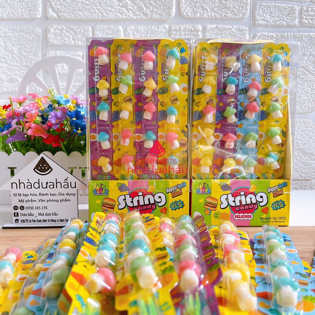 Combo 3 cây kẹo dẻo thạch vị trái cây mix hình nấm/ burger/ ốp la hiệu Funny Castle Hongkong kèm nĩa mini que 15g | BigBuy360 - bigbuy360.vn
