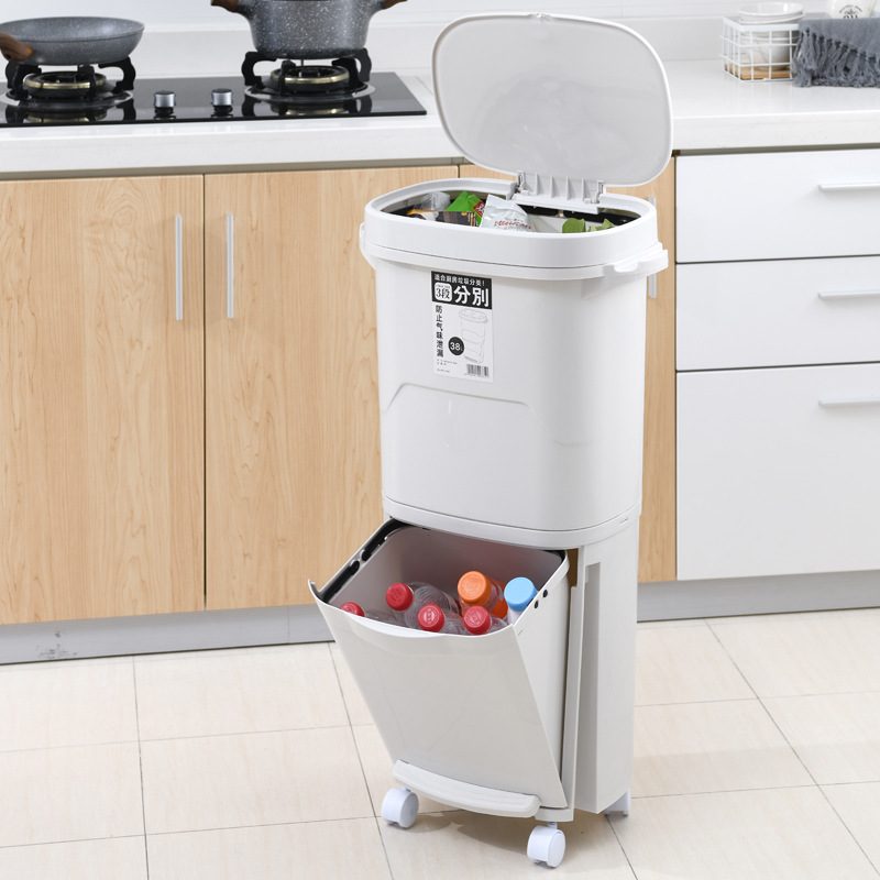 Thùng Đựng Rác 2 Tầng Sức Chứa Lớn 38 / 45l Có Bánh Xe Tiện Dụng Cho Gia Đình
