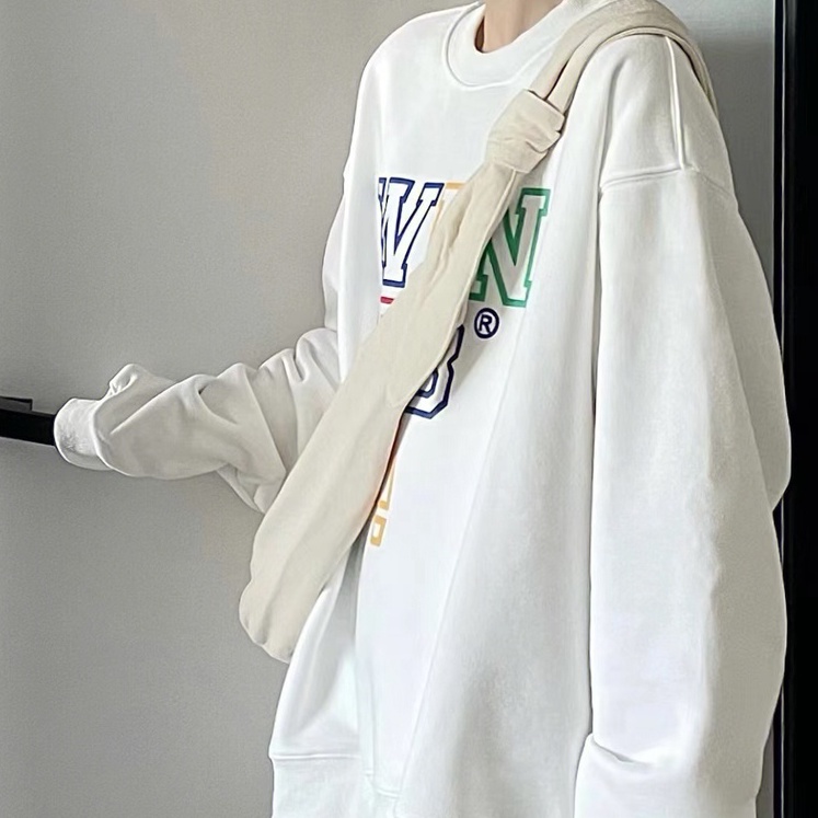 ZHELIHANGFEI Áo Sweater Cổ Tròn In Chữ Phối Màu Cầu Vồng Kiểu Retro Mỹ Dễ Thương