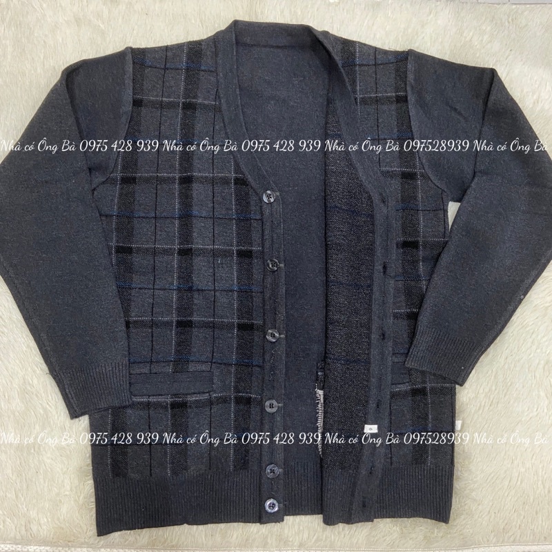Áo len cardigan kẻ caro cho ông mùa đông, áo khoác mùa đông cho bố cho ông trung niên