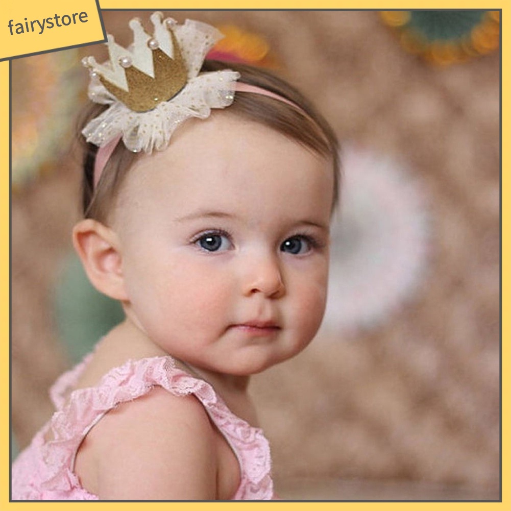 Băng Đô Vương Miện Phối Ren Đáng Yêu Cho Bé Gái