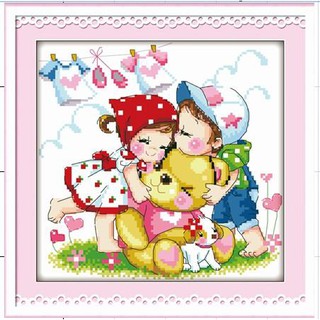 Tranh thêu chữ thập hạnh phúc gấu yêu n21 kt:24x24cm
