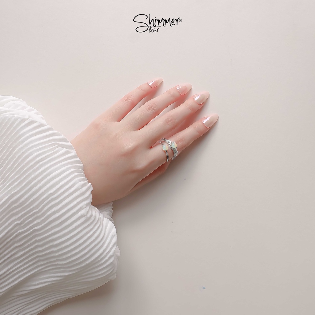 Nhẫn Nữ Bạc 925 Cao Cấp SHIMMER SILVER - Đá Thiên Nhiên BASIC OPAL Phong Thủy May Mắn Năng Lương Không Kị Mệnh
