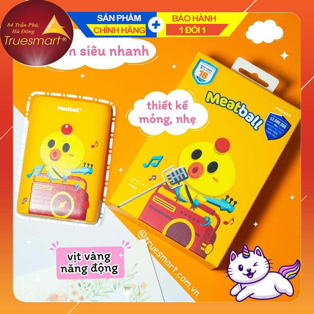 Pin Sạc Dự Phòng Meatball 10.000mAh Chính Hãng, Bảo Hành 3 tháng Toàn Hệ Thống Truesmart