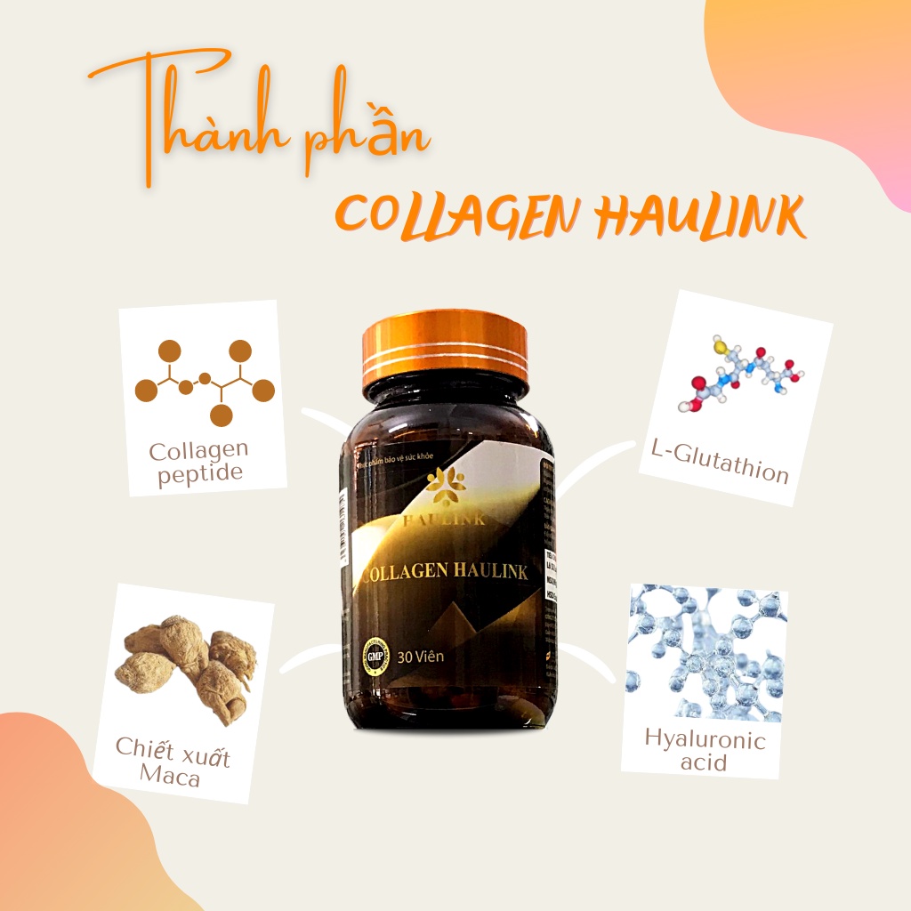 Viên uống Collagen Haulink mờ nám tàn nhang, làm chậm quá trình lão hóa, cân bằng nội tiết tố - hộp 2 lọ x 30 viên