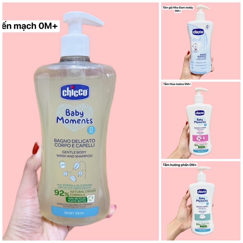 Sữa tắm gội Chicco 500ml cho bé chiết xuất từ yến mạch/ hoa cúc/ nha đam cho bé 0M+