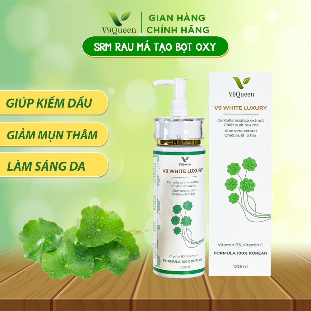 Sữa rửa mặt tạo bọt rau má, làm dịu giảm mụn mờ thâm nám, dưỡng trắng da - V9 White Luxury 120ml