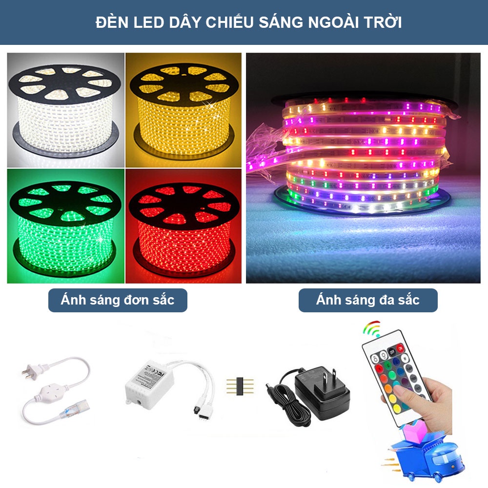 Đèn Led Trang Trí Ngoài Trời Chống Nước, Đơn Sắc, Đa Sắc Haledco, Đèn Dây Trang Trí Bảo Hành 12 Tháng