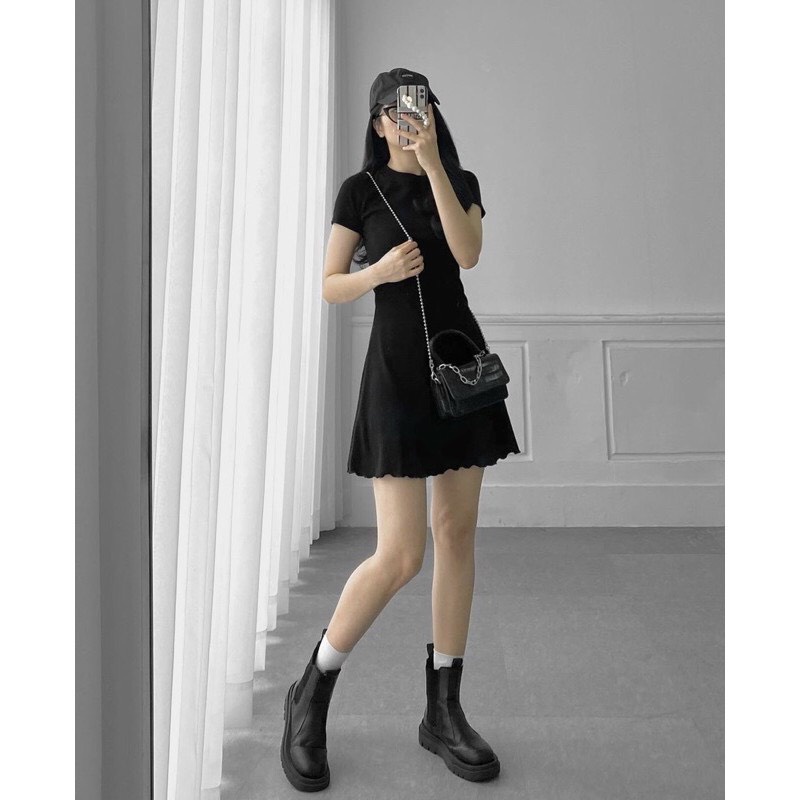 Đầm Nữ Body Viền Bèo Thun Gân 🥰 Váy Nữ Sexy Tay Ngắn 🥰Phong Cách Hàn