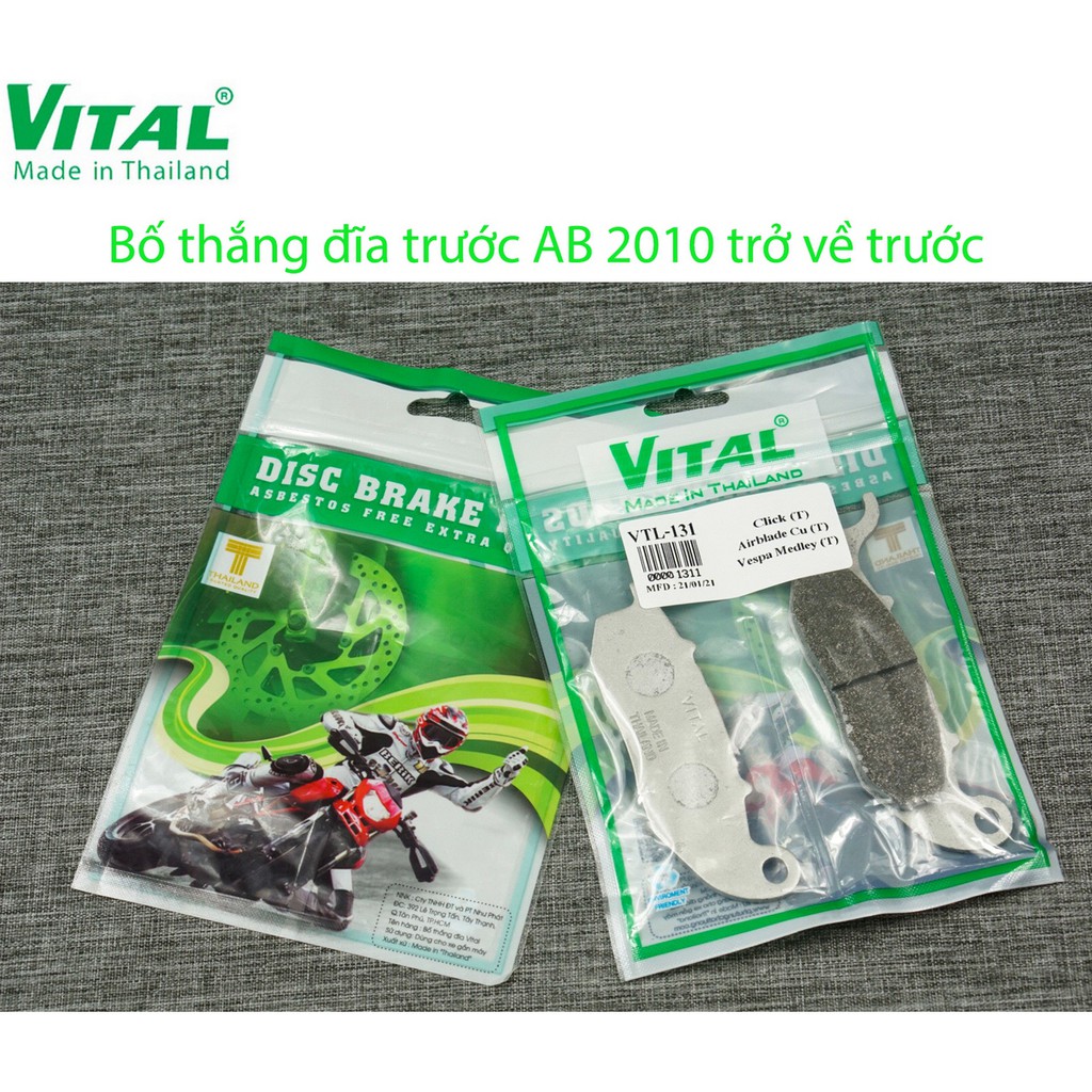 Bố thắng đĩa sau + trước AB, AIRBLADE - hiệu VITAL - Má phanh xe máy, bố thắng đĩa VITAL chính hãng Thái lan