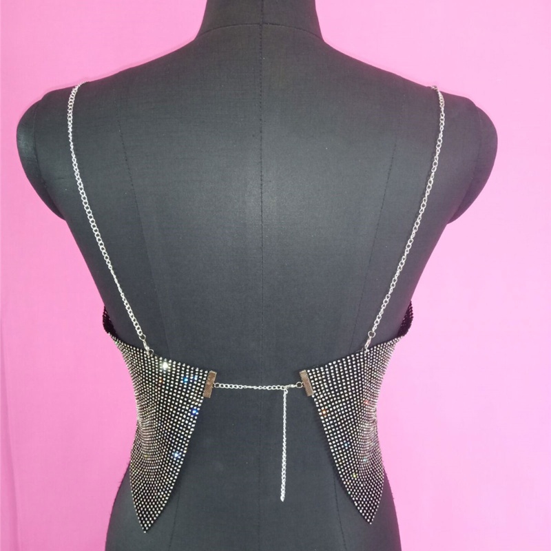 Áo Croptop Sát Nách Hở Lưng Đính Đá Lấp Lánh Màu Vàng / Bạc Quyến Rũ