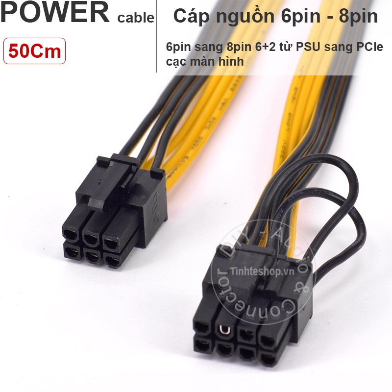 Cáp nguồn 6pin sang 8pin PCIe 6+2 50Cm - 6pin to 8pin VGA