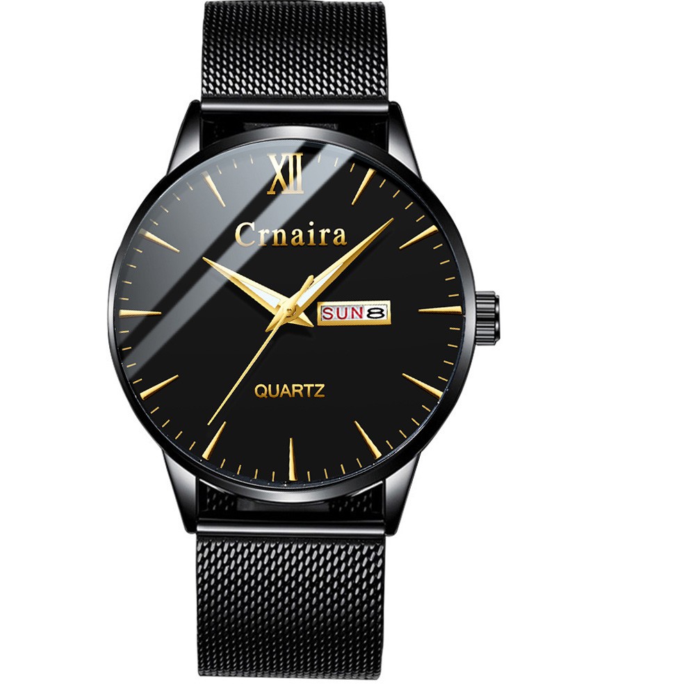 (SIÊU PHẨM) Đồng Hồ Nam 2 Lịch CRNAIRA JAPAN C099 Kim Dạng Quang_ Dây Thép Lụa Cao Cấp_Full Box