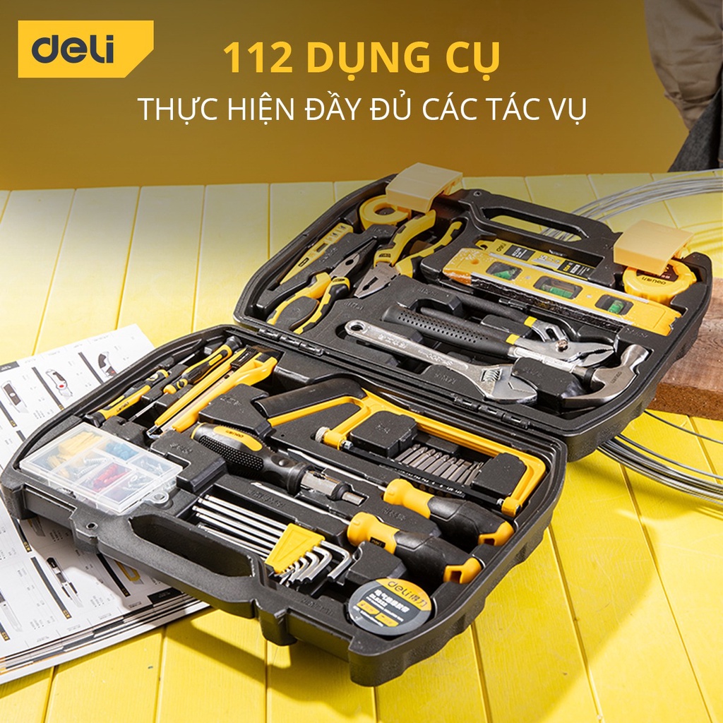 Bộ Dụng Cụ Sửa Chữa Đa Năng 112 Chi Tiết Deli Cao Cấp Chính Hãng - Phù Hợp Cho Mọi Mục Đích Sửa Chữa - DL5965