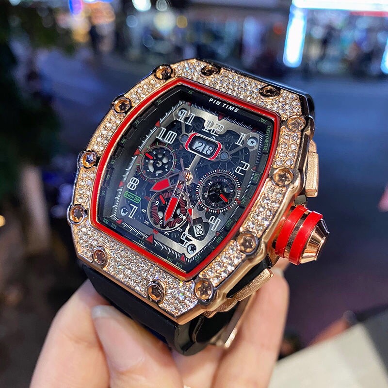 Đồng Hồ Đeo Tay Không Cơ Khí Dát Kim Cương Lớn Cao Cấp Lịch Lãm Nam Tính Miller Chính Hãng