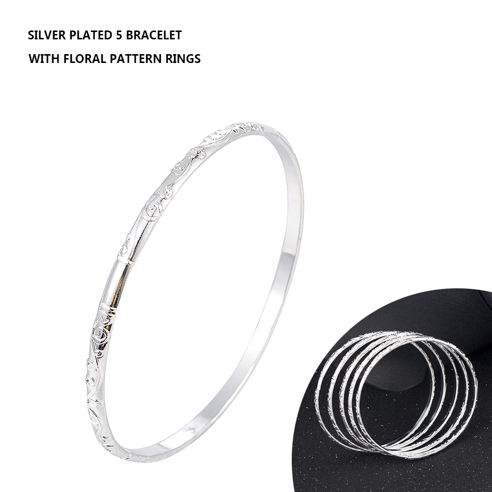 Bộ 5 vòng đeo tay màu bạc dành cho nữ 7cm
