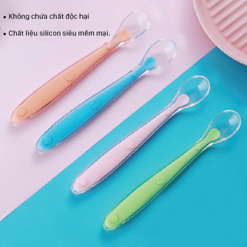 Thìa ăn dặm Silicon cán dài siêu mềm an toàn cho bé Shop Bé TiTi