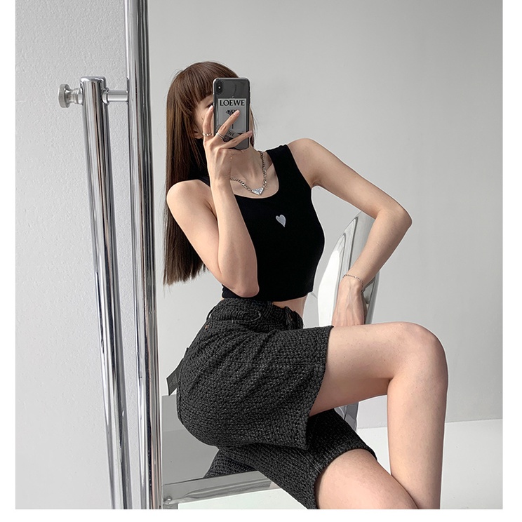 Áo hai dây ZHELIHANGFEI lưng cao thêu họa tiết xinh xắn thời trang dành cho nữ