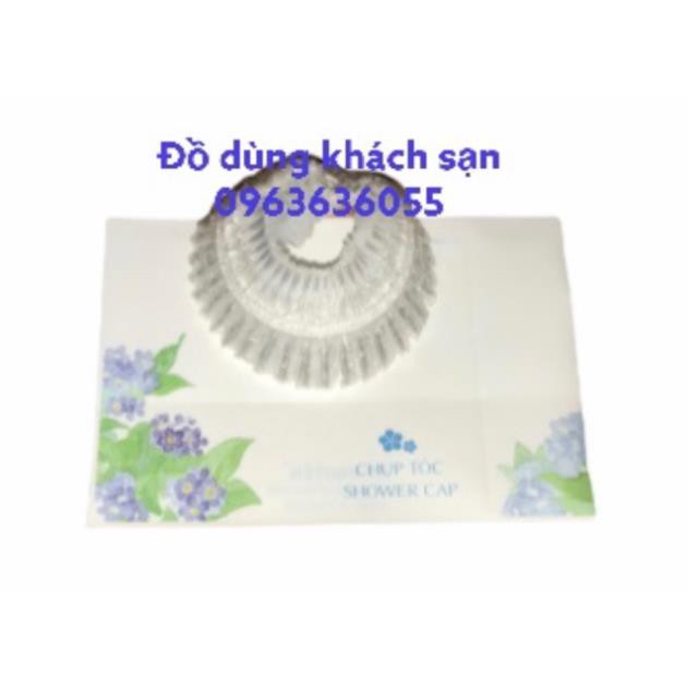 [1 gói lớn] 100 chụp tóc túi hoa xanh dùng một lần cho khách sạn, nhà nghỉ, homestay, vila, spa