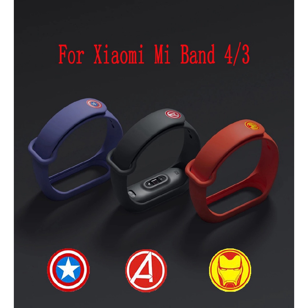 Dây silicon đeo đồng hồ họa tiết hình Avengers thay thế tiện dụng cho for Xiaomi Mi Band 4