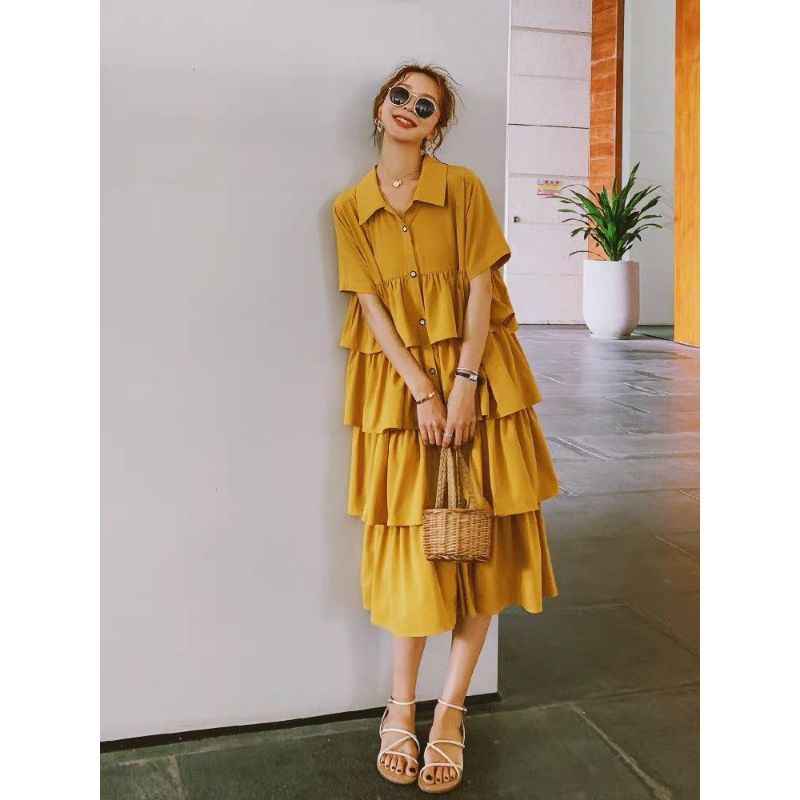 Váy tầng cổ sơ mi ulzzang siêu xinh.