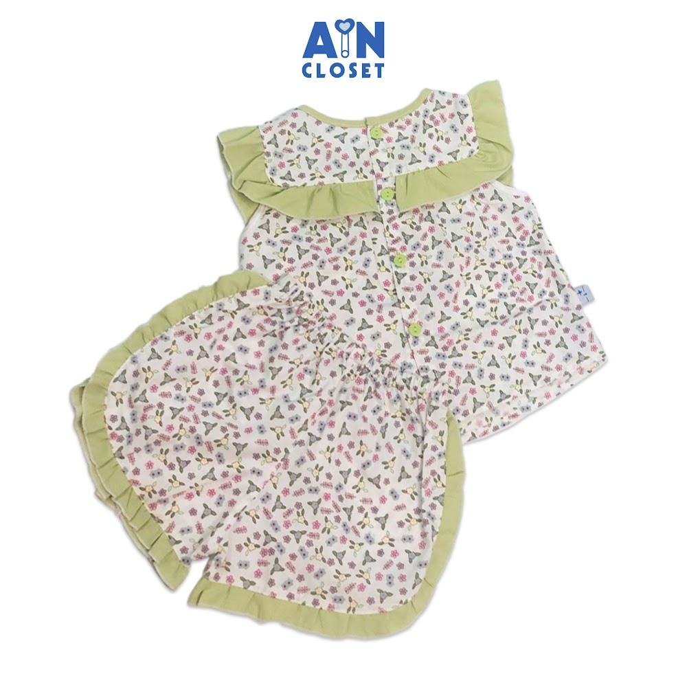 Bộ quần áo ngắn bé gái họa tiết Hoa Thanh tú viền cốm cotton AICDBGUCPCH5 AIN Closet
