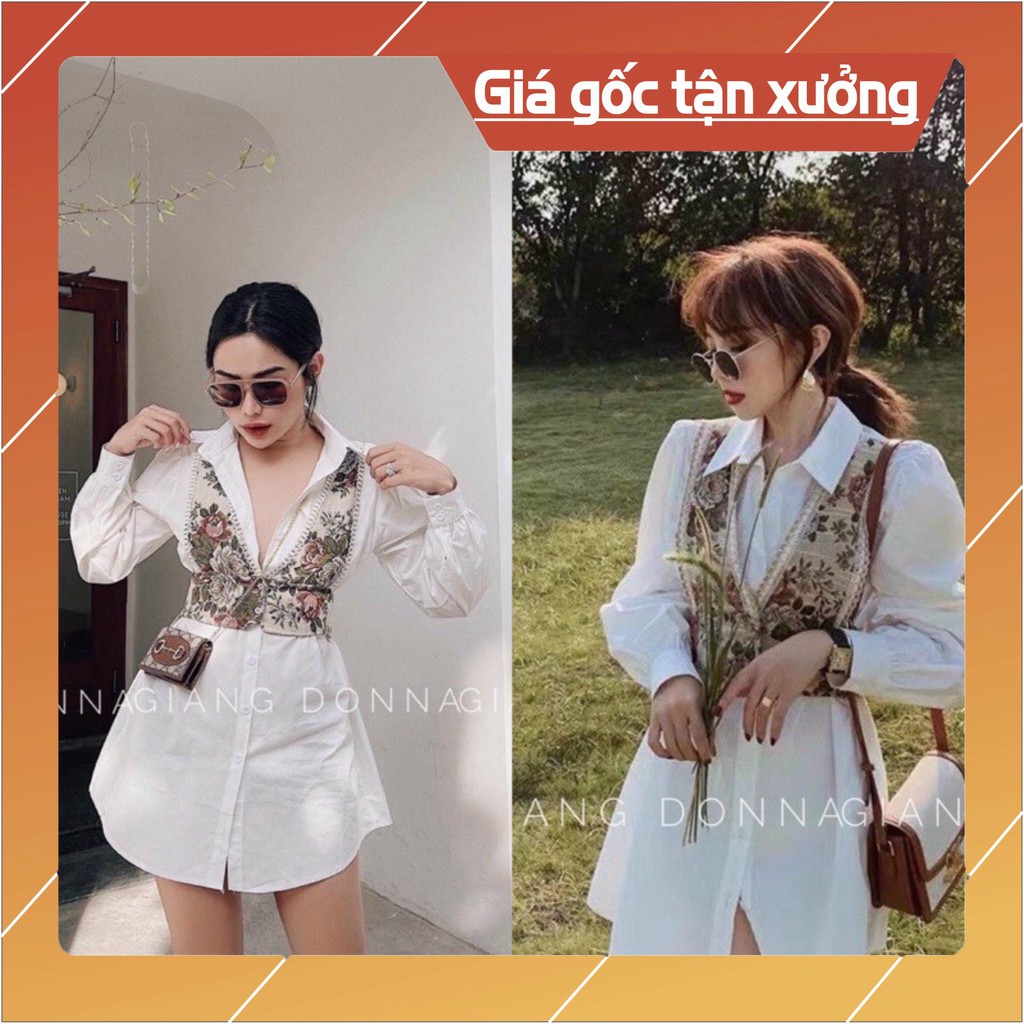 SÉT ĐẦM SƠ MI TRẮNG + ÁO GILE