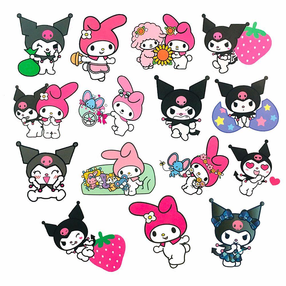 Bộ 50 Miếng Dán Trang Trí Điện Thoại / Máy Tính / Vali Họa Tiết Hoạt Hình Kuromi Graffiti Màu Hồng Dễ Thương