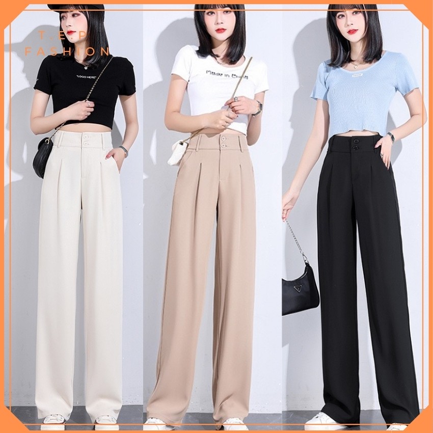 Quần Ống Rộng Nữ Lưng Cao Hai Cúc Tôn Dáng Chân Dài Phong Cách Hàn Quốc Tep Fashion - QOR007 | BigBuy360 - bigbuy360.vn