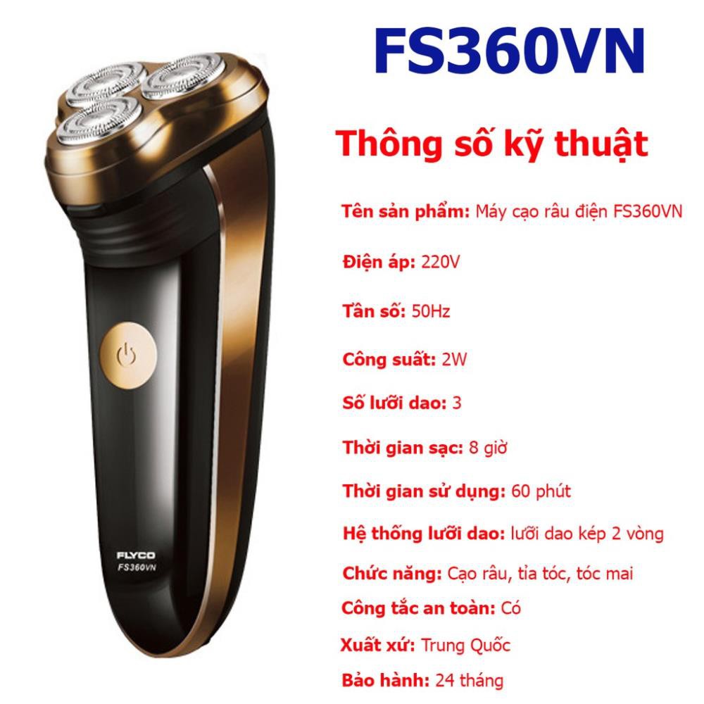 Máy cạo râu Flyco 3 lưỡi dao có chức năng tỉa tóc mai FS330VN - FS360VN - FS371VN