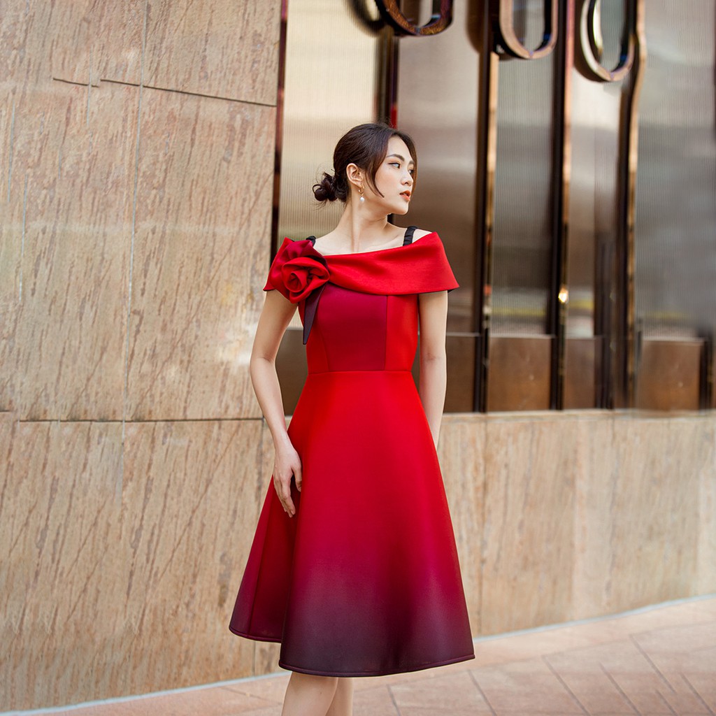 Đầm nữ dự tiệc dạng xòe thiết kế thời trang Eden bẹt vai cúp ngực sang trọng quyễn rũ nổi bật - D425 | BigBuy360 - bigbuy360.vn