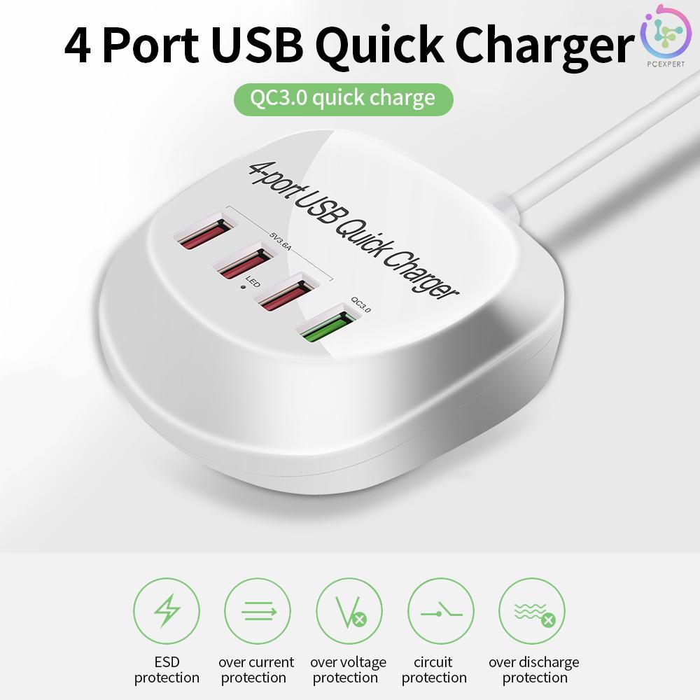 WLX-T3+ 4 Port USB Charger QC3.0 Quick Charge Portable Charger for Tablet/Phone/Laptop US Plug