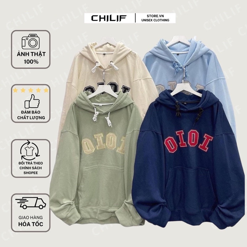 Áo Hoodie “ OIOI “ 5 màu thêu chữ chất nỉ lót bông xịn Mịn ấm siêu đẹp, form rộng Unisex Nam / Nữ (Ảnh + Video thật 100%