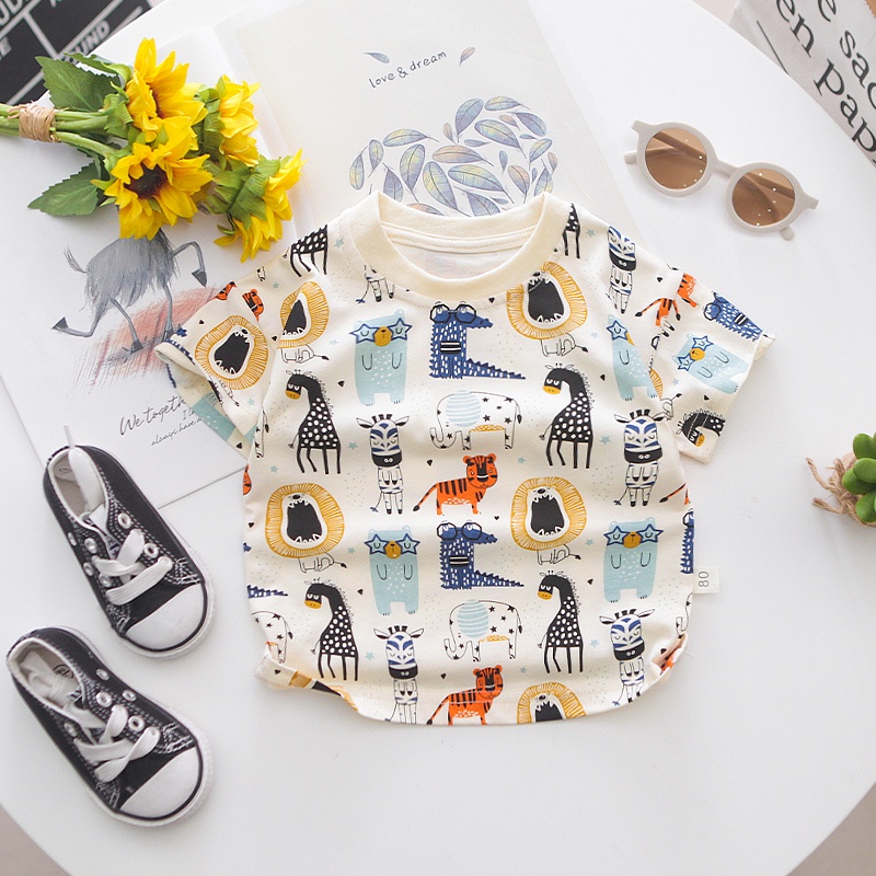 Áo Thun 100% Cotton Tay Ngắn In Họa Tiết Hoạt Hình Dễ Thương Thời Trang