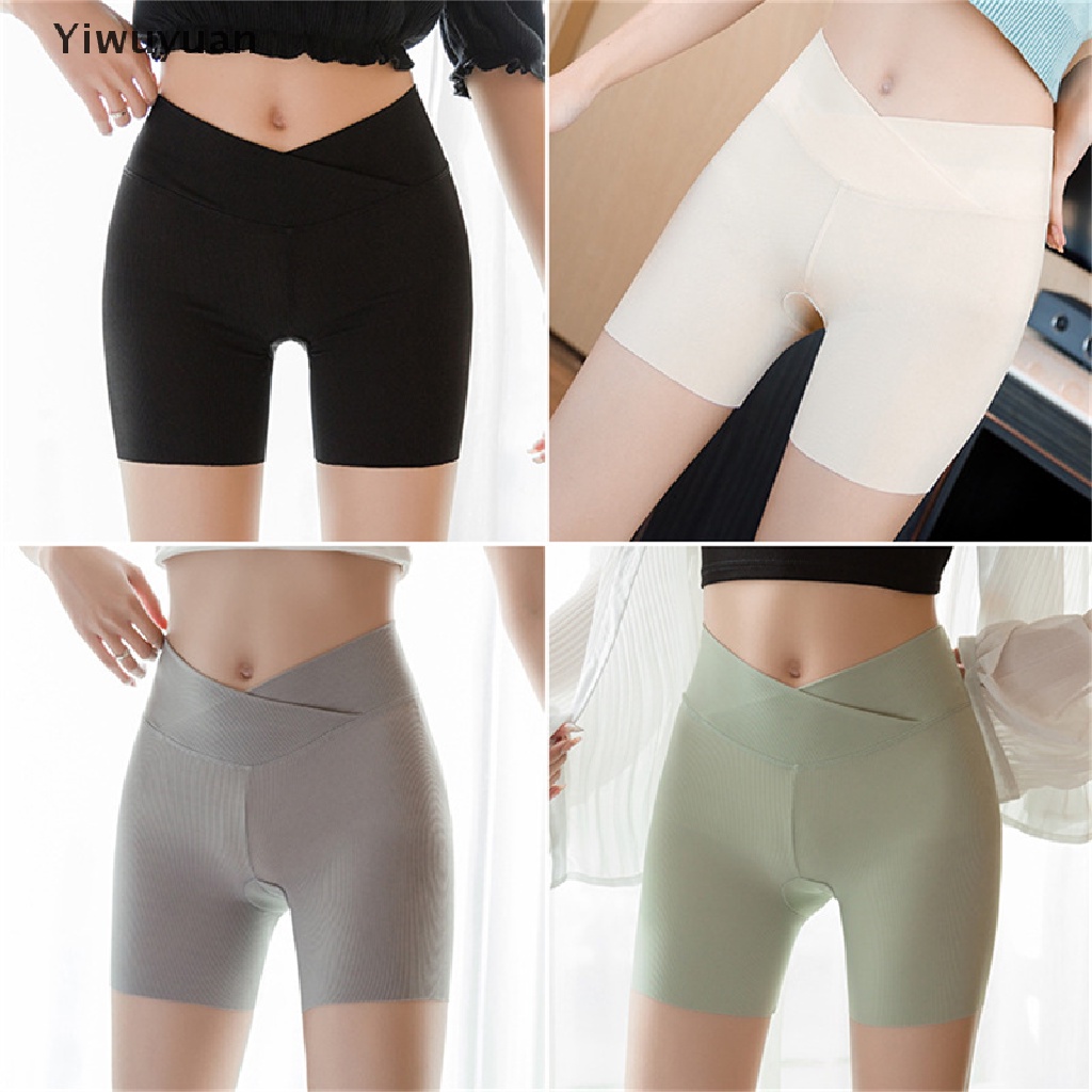 < Yiwuyuan > Quần Legging An Toàn Bằng Lụa Lạnh Chéo Eo Thoải Mái Thoáng Khí Không Viền Xoăn Cỡ Lớn Mùa Hè Cho