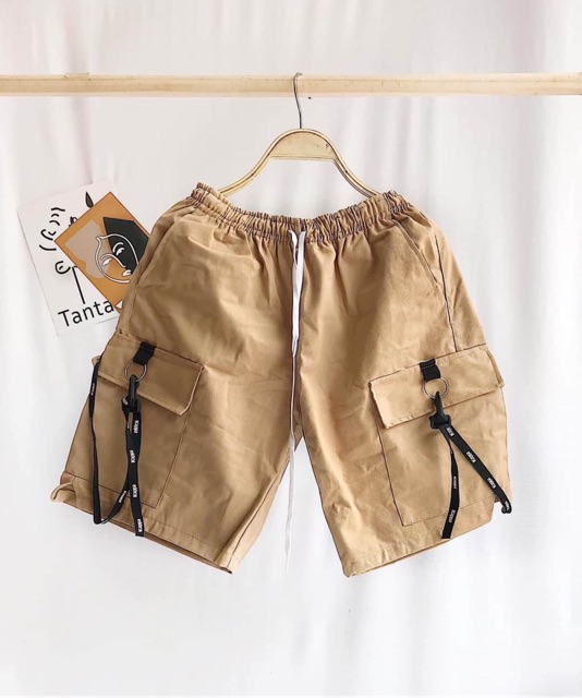 Quần short ngố kaki túi hộp unisex Dây Đen Trắng nam nữ phong cách ulzzang Wind