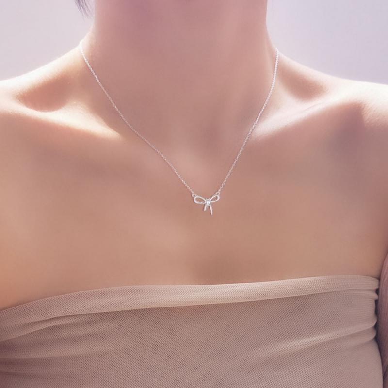 XiaoboACC Dây Chuyền Thép Titan Mặt Nơ Đính Kim Cương Nhân Tạo - 38CM+6CM