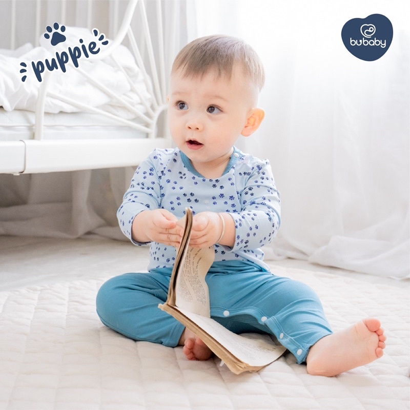 Body cài vai dài tay Bambus Puppie Bu Baby dành cho bé trai bé gái từ sơ sinh mềm mại kháng khuẩn.