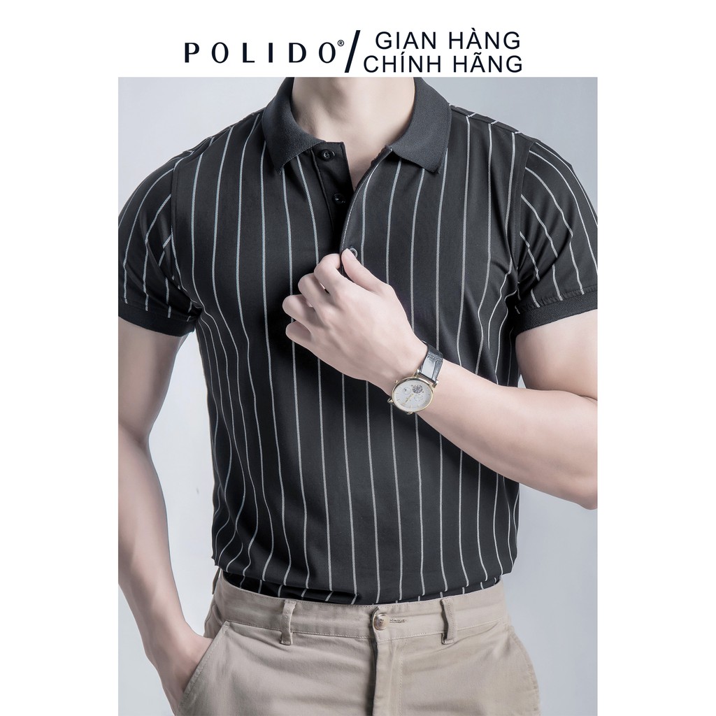 Áo Polo Nam CEFFYLO In Họa Tiết Kẻ Sọc Đen Slimfit Chất Vải Cotton 100% Co Giãn Thấm Hút