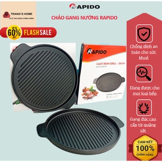 CHẢO GANG NƯỚNG RAPIDO SIZE 26CM, CHẢO GANG CHỐNG DÍNH LÀM BÒ BÍT TẾT, DÙNG ĐƯỢC TRÊN MỌI LOẠI BẾP [HÀNG CAO CẤP]