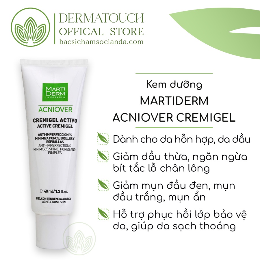 Kem dưỡng giảm nhờn, mụn, se lỗ chân lông Martiderm Acniover Cremigel