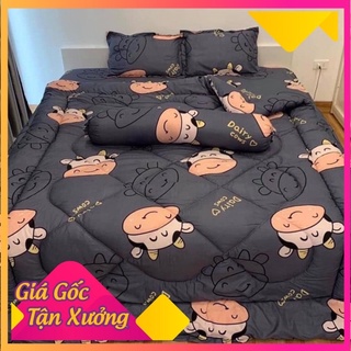 Trọn Bộ Chăn Phao 5 Món Ga Gối Poly loại 1 Chăn Bông Như Hình [Loại Bông Dày] ( mẫu bò sám )