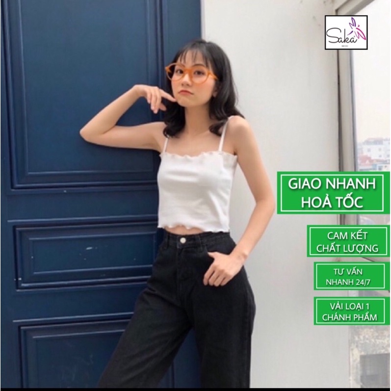 Áo 2 dây cuốn biên croptop vải thun chánh phẩm