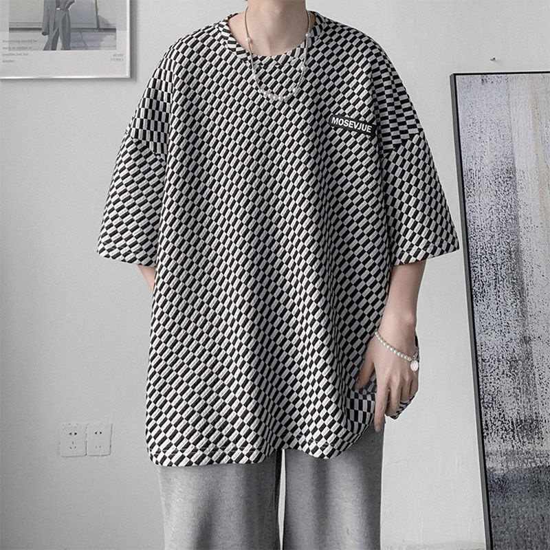 Áo Thun Tay Ngắn Cổ Tròn Họa Tiết Kẻ Sọc Màu Sắc Tương Phản Phong Cách Hàn Quốc Thời Trang Mùa Hè Cho Nam