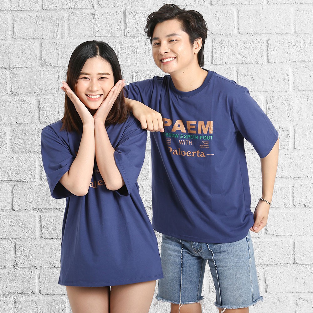 Áo thun tay lỡ phong cách unisex cổ tròn cho nam nữ in chữ PAEM đẹp T18