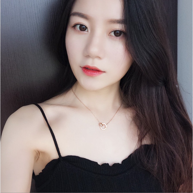 Dây chuyền nữ mạ vàng bạc 925 hình vòng tròn đôi cỡ to siêu độc BAG U DCVONGTRONTO65