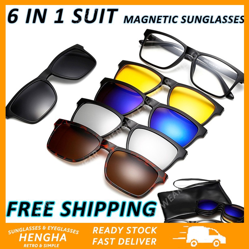 Bộ mắt kính râm tiện dụng 6 trong 1 cho nam và nữ