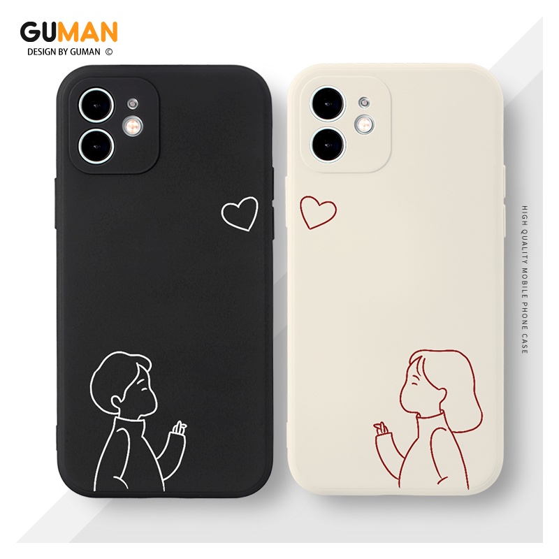 Ốp Điện Thoại GUMAN silicon mềm đen Chống Sốc viền vuông ngộ nghĩnh nam nữ hoạt hình cặp đôi dễ thương đẹp cho iPhone 13 12 11 Pro Max SE 2020 X XR XS 8 7 ip 6S 6 Plus kute XYI589