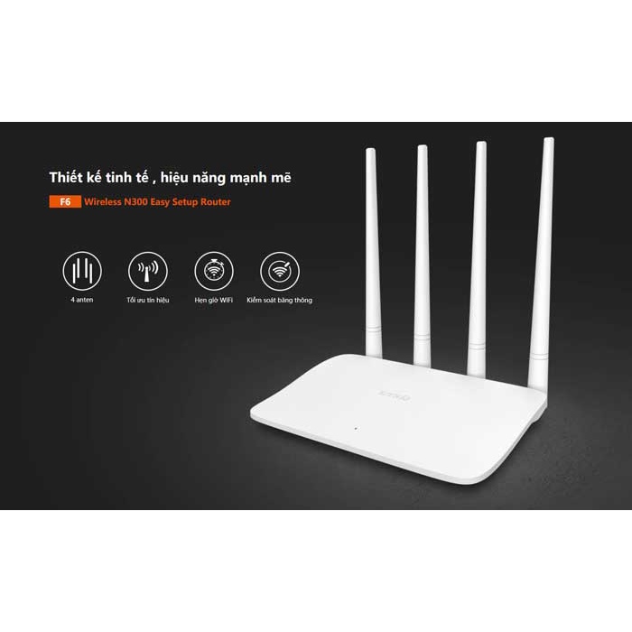 Bộ phát WiFi Tenda F6 v3 4 angten 5dBi chuẩn N 300Mbps Microsun phân phối